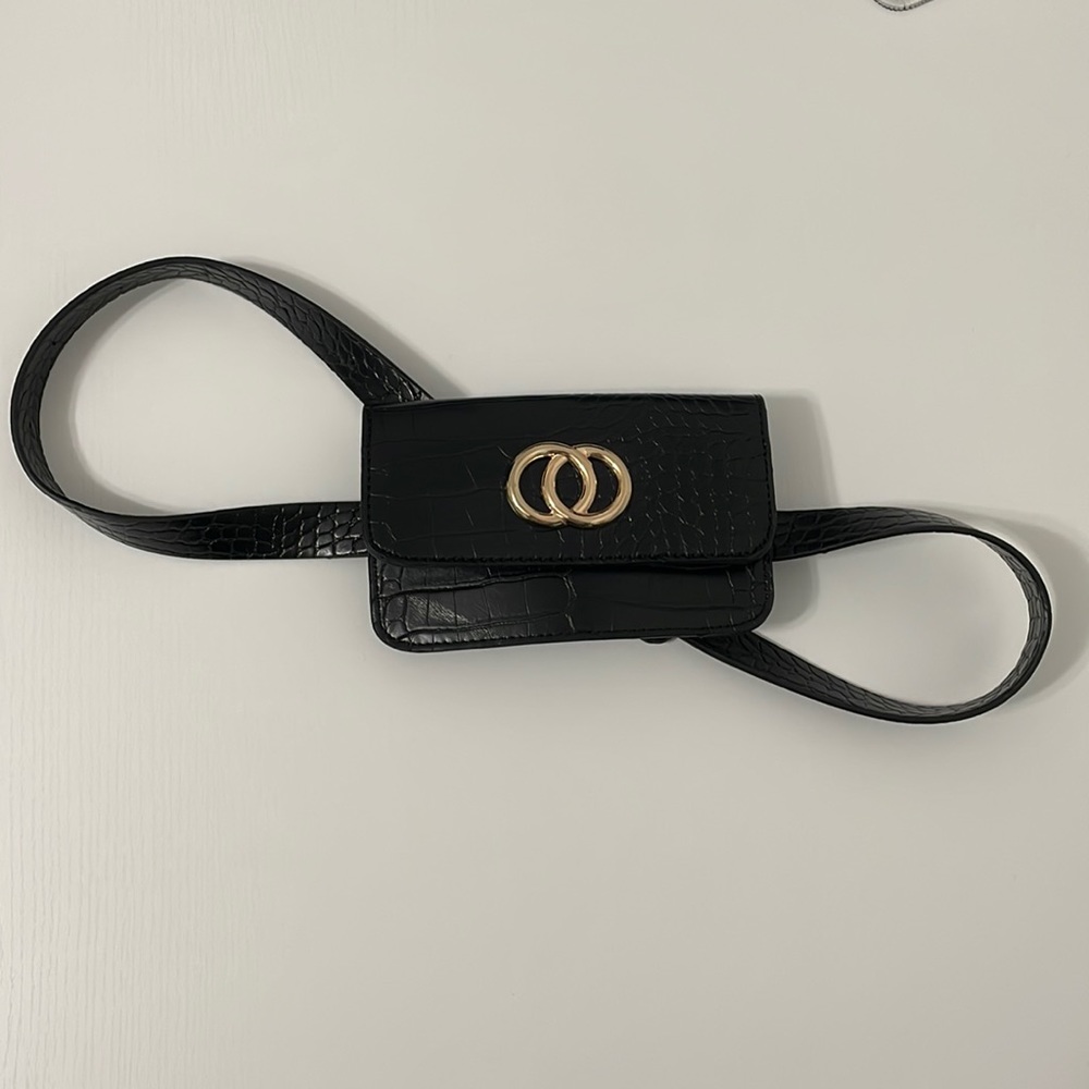 Croc Embossed Black Decor Belt Bag